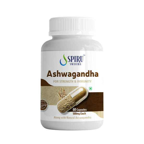 Spiru Swastha Ashwagandha KSM-66 (500mg) | Pure & Potent Adaptogen | Mind Relaxation, Brain Support & Stamina  Booster (60 Vegetarian Capsules)