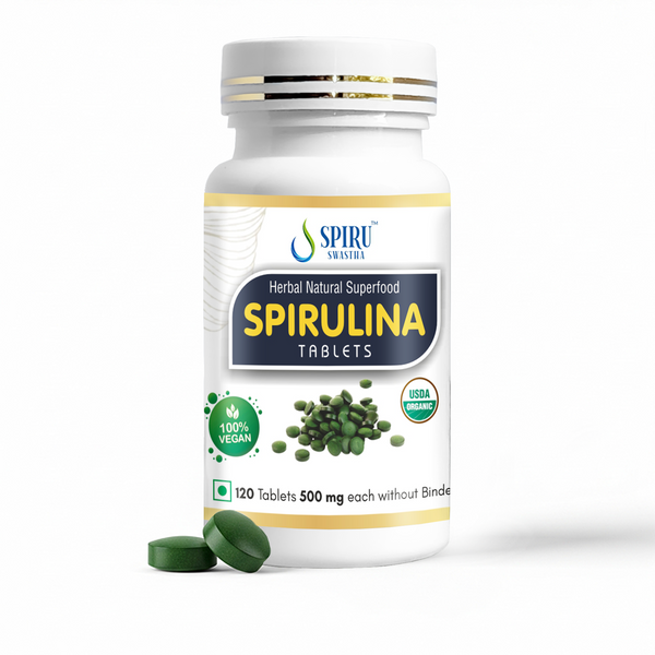 Spiru Swastha Organic Spirulina Tablets | 100% Binder-Free | Pure Superfood for Energy, Immunity & Detox | Plant-Protein & Iron Rich | 120 Veg Tablets