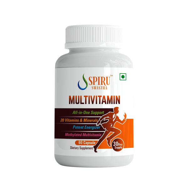 Multivitamin for Men & Women by Spiru Swastha | 60 Capsules | With Natural Ginseng, Essential Vitamins & Minerals | Boosts Immunity, Energy & Reduces Stress Naturally