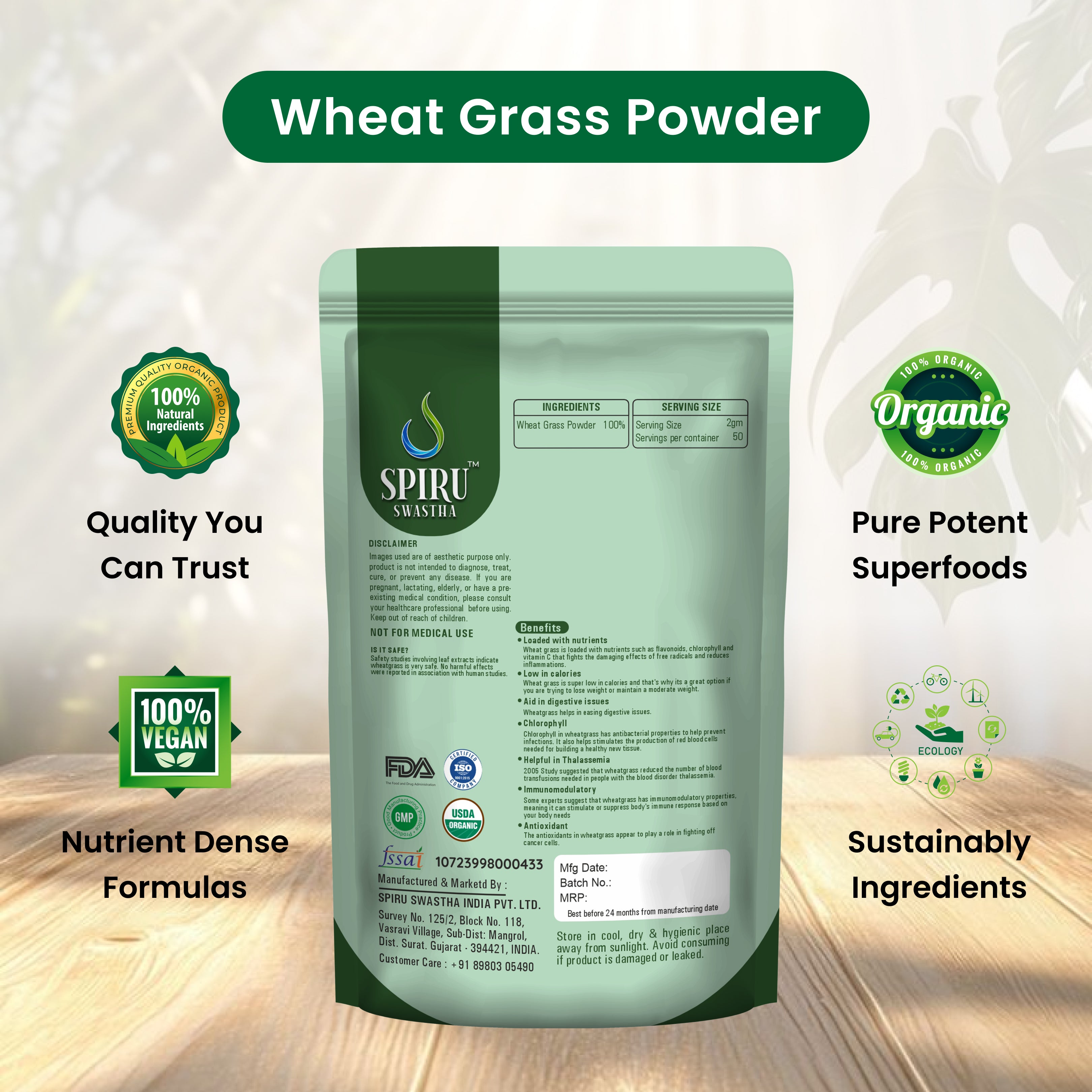 Buy Natural Wheatgrass Powder Online Now | Spiru Swastha