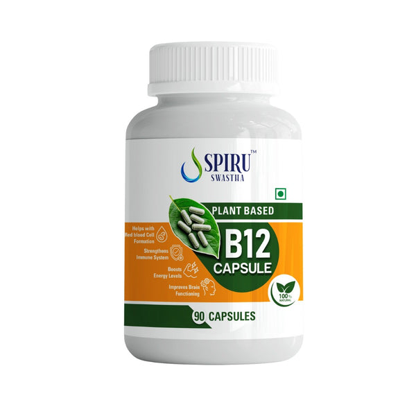 Spiru Swastha Plant-Based B12 for Vegans & Vegetarians – 180 Capsules | With Spirulina, Wheatgrass & Herbal Superfoods | Boosts Energy, Brain & Bone Health | Men & Women Supplement