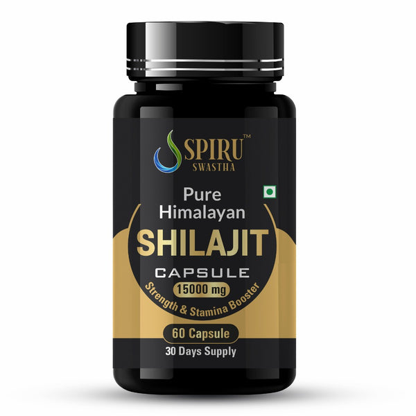 Spiru Swastha India Himalayan Shilajit Sustained Release Capsules | 500mg Pure Shilajeet Capsules | 60% Fulvic Acid | Ayurvedic Energy & Stamina Booster for Men & Women | 60 Veg Capsules