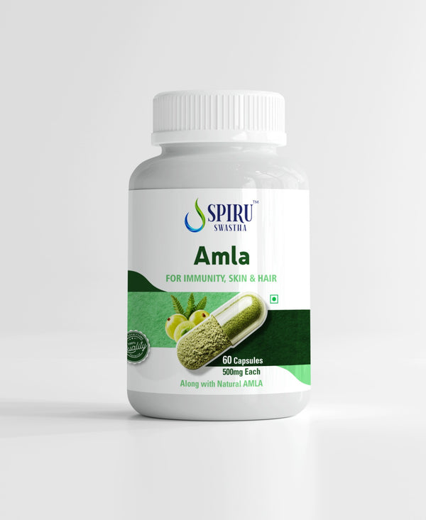Spiru Swastha India Amla+ with Piperine | 100% Pure Herbal Supplement for Immunity, Skin & Hair Health | Rich in Vitamin C & Antioxidants | Supports Digestion & Anti-Aging | 60 Capsule